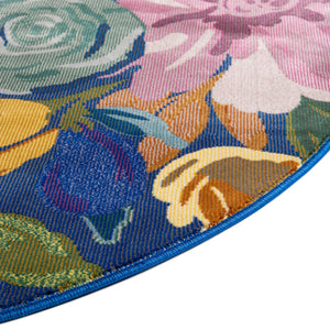 Blue 7' x 7' Blossom Round Area Rug 100% Polypropylene With Cotton Backing Easy Clean Colorful Blooming Blossoming Flower Floral Plant Carpet for Living Dining Room Office Dorms for Sale at Rug Engine