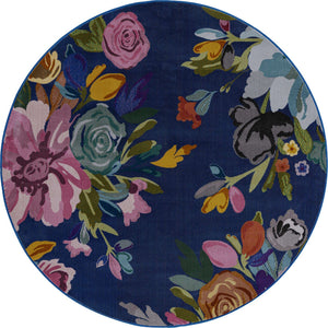 Blue 5' 3 x 5' 3 Blossom Round Area Rug 100% Polypropylene With Cotton Backing Easy Clean Colorful Blooming Blossoming Flower Floral Plant Carpet for Living Dining Room Office Dorms for Sale at Rug Engine