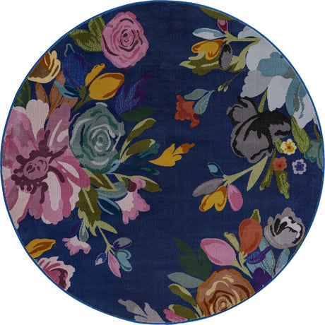 Blue 5' 3 x 5' 3 Blossom Round Area Rug 100% Polypropylene With Cotton Backing Easy Clean Colorful Blooming Blossoming Flower Floral Plant Carpet for Living Dining Room Office Dorms for Sale at Rug Engine