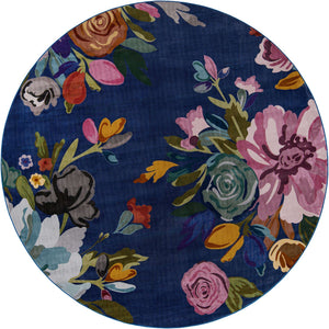 Blue 10' x 10' Blossom Round Area Rug 100% Polypropylene With Cotton Backing Easy Clean Colorful Blooming Blossoming Flower Floral Plant Carpet for Living Dining Room Office Dorms for Sale at Rug Engine