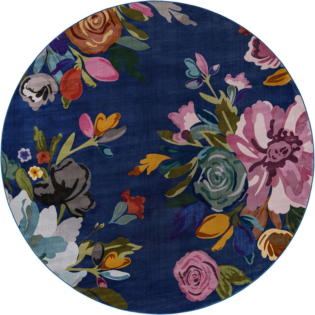 Blue 10' x 10' Blossom Round Area Rug 100% Polypropylene With Cotton Backing Easy Clean Colorful Blooming Blossoming Flower Floral Plant Carpet for Living Dining Room Office Dorms for Sale at Rug Engine