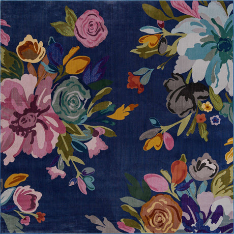 Blue 10' x 10' Blossom Square Area Rug 100% Polypropylene With Cotton Backing Easy Clean Colorful Blooming Blossoming Flower Floral Plant Carpet for Living Dining Room Office Dorms for Sale at Rug Engine