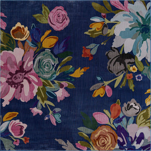 Blue 7' 10 x 7' 10 Blossom Square Area Rug 100% Polypropylene With Cotton Backing Easy Clean Colorful Blooming Blossoming Flower Floral Plant Carpet for Living Dining Room Office Dorms for Sale at Rug Engine