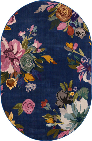 Blue 4' x 6' Blossom Oval Area Rug 100% Polypropylene With Cotton Backing Easy Clean Colorful Blooming Blossoming Flower Floral Plant Carpet for Living Dining Room Office Dorms for Sale at Rug Engine