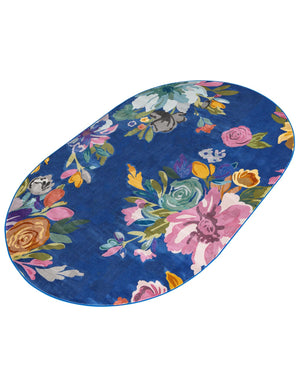 Blue 5' 3 x 7' 10 Blossom Oval Area Rug 100% Polypropylene With Cotton Backing Easy Clean Colorful Blooming Blossoming Flower Floral Plant Carpet for Living Dining Room Office Dorms for Sale at Rug Engine
