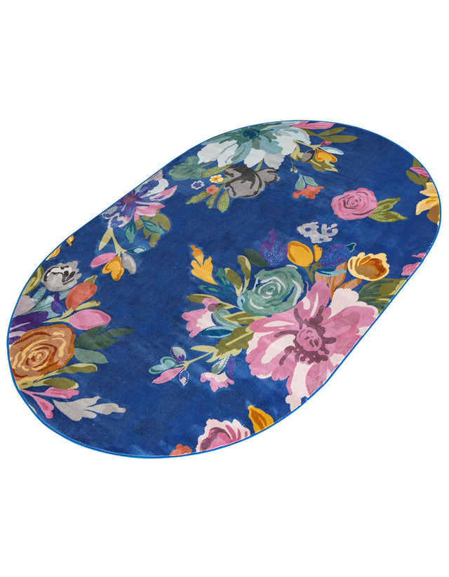 Blue 5' 3 x 7' 10 Blossom Oval Area Rug 100% Polypropylene With Cotton Backing Easy Clean Colorful Blooming Blossoming Flower Floral Plant Carpet for Living Dining Room Office Dorms for Sale at Rug Engine