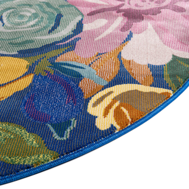 Blue 4' x 6' Blossom Oval Area Rug 100% Polypropylene With Cotton Backing Easy Clean Colorful Blooming Blossoming Flower Floral Plant Carpet for Living Dining Room Office Dorms for Sale at Rug Engine