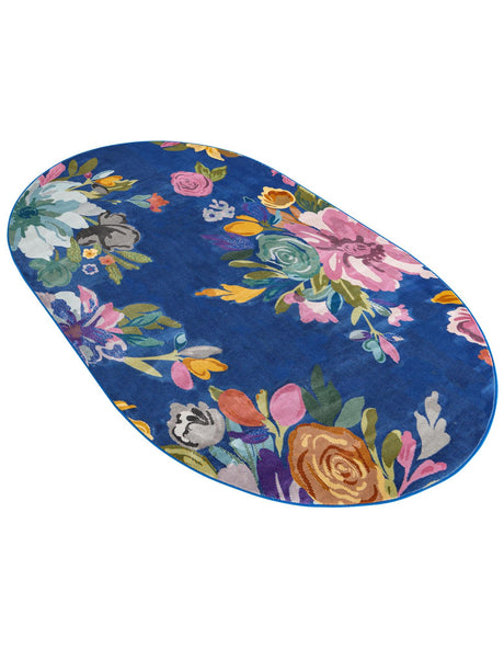 Blue 5' 3 x 7' 10 Blossom Oval Area Rug 100% Polypropylene With Cotton Backing Easy Clean Colorful Blooming Blossoming Flower Floral Plant Carpet for Living Dining Room Office Dorms for Sale at Rug Engine