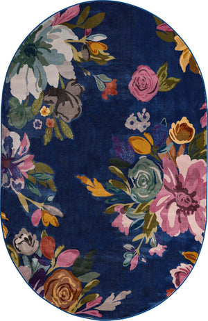 Blue 5' 3 x 7' 10 Blossom Oval Area Rug 100% Polypropylene With Cotton Backing Easy Clean Colorful Blooming Blossoming Flower Floral Plant Carpet for Living Dining Room Office Dorms for Sale at Rug Engine