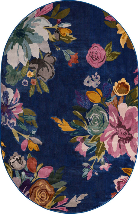 Blue 5' 3 x 7' 10 Blossom Oval Area Rug 100% Polypropylene With Cotton Backing Easy Clean Colorful Blooming Blossoming Flower Floral Plant Carpet for Living Dining Room Office Dorms for Sale at Rug Engine