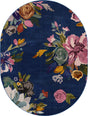 Blue 7' 10 x 10' Blossom Oval Area Rug 100% Polypropylene With Cotton Backing Easy Clean Colorful Blooming Blossoming Flower Floral Plant Carpet for Living Dining Room Office Dorms for Sale at Rug Engine