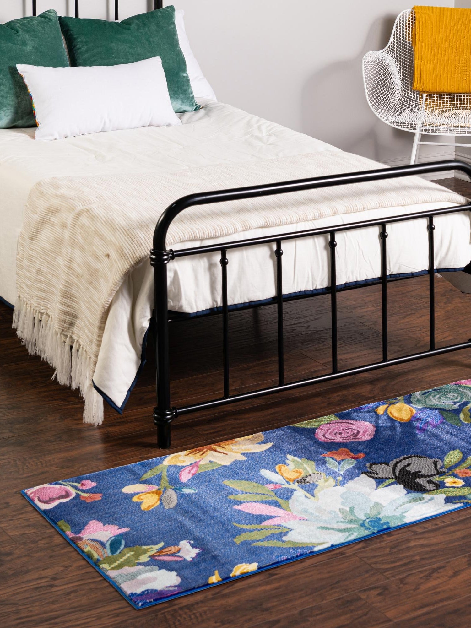 Blue 2' 7 x 12' Blossom Runner Area Rug 100% Polypropylene With Cotton Backing Easy Clean Colorful Blooming Blossoming Flower Floral Plant Carpet for Living Dining Room Office Dorms for Sale at Rug Engine