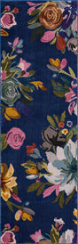 Blue 2' x 6' Blossom Runner Area Rug 100% Polypropylene With Cotton Backing Easy Clean Colorful Blooming Blossoming Flower Floral Plant Carpet for Living Dining Room Office Dorms for Sale at Rug Engine