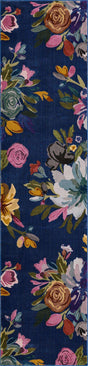 Blue 2' x 8' Blossom Runner Area Rug 100% Polypropylene With Cotton Backing Easy Clean Colorful Blooming Blossoming Flower Floral Plant Carpet for Living Dining Room Office Dorms for Sale at Rug Engine