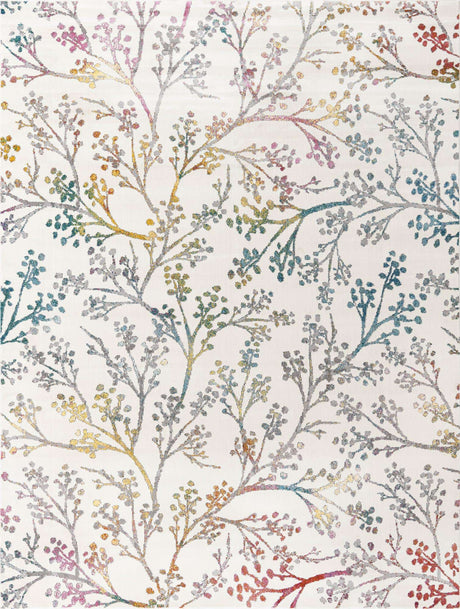 Ivory 7' 10 x 10' Blossom Rectangle Area Rug 100% Polypropylene With Cotton Backing Easy Clean Colorful Blooming Blossoming Flower Floral Plant Carpet for Living Dining Room Office Dorms for Sale at Rug Engine