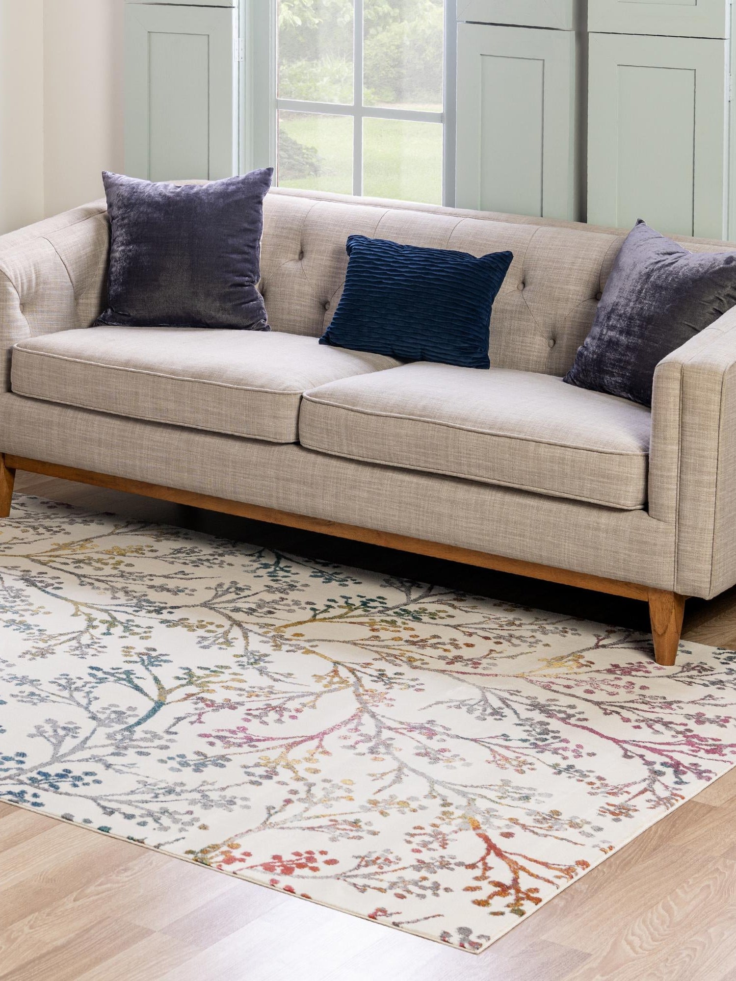 Ivory 6' 1 x 9' Blossom Rectangle Area Rug 100% Polypropylene With Cotton Backing Easy Clean Colorful Blooming Blossoming Flower Floral Plant Carpet for Living Dining Room Office Dorms for Sale at Rug Engine