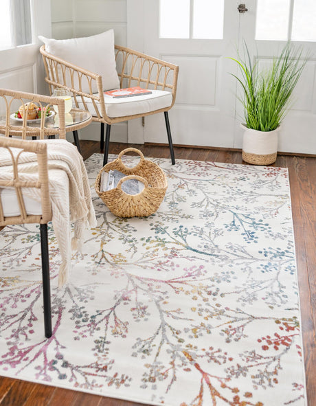 Ivory 3' 3 x 5' 3 Blossom Rectangle Area Rug 100% Polypropylene With Cotton Backing Easy Clean Colorful Blooming Blossoming Flower Floral Plant Carpet for Living Dining Room Office Dorms for Sale at Rug Engine