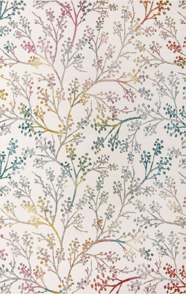 Ivory 5' 3 x 7' 10 Blossom Rectangle Area Rug 100% Polypropylene With Cotton Backing Easy Clean Colorful Blooming Blossoming Flower Floral Plant Carpet for Living Dining Room Office Dorms for Sale at Rug Engine