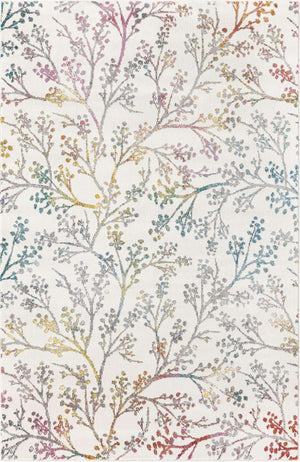Ivory 4' x 6' Blossom Rectangle Area Rug 100% Polypropylene With Cotton Backing Easy Clean Colorful Blooming Blossoming Flower Floral Plant Carpet for Living Dining Room Office Dorms for Sale at Rug Engine