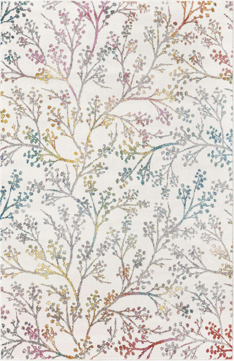 Ivory 4' x 6' Blossom Rectangle Area Rug 100% Polypropylene With Cotton Backing Easy Clean Colorful Blooming Blossoming Flower Floral Plant Carpet for Living Dining Room Office Dorms for Sale at Rug Engine