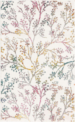 Ivory 2' x 3' Blossom Rectangle Area Rug 100% Polypropylene With Cotton Backing Easy Clean Colorful Blooming Blossoming Flower Floral Plant Carpet for Living Dining Room Office Dorms for Sale at Rug Engine
