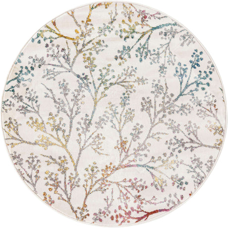 Ivory 3' 3 x 3' 3 Blossom Round Area Rug 100% Polypropylene With Cotton Backing Easy Clean Colorful Blooming Blossoming Flower Floral Plant Carpet for Living Dining Room Office Dorms for Sale at Rug Engine