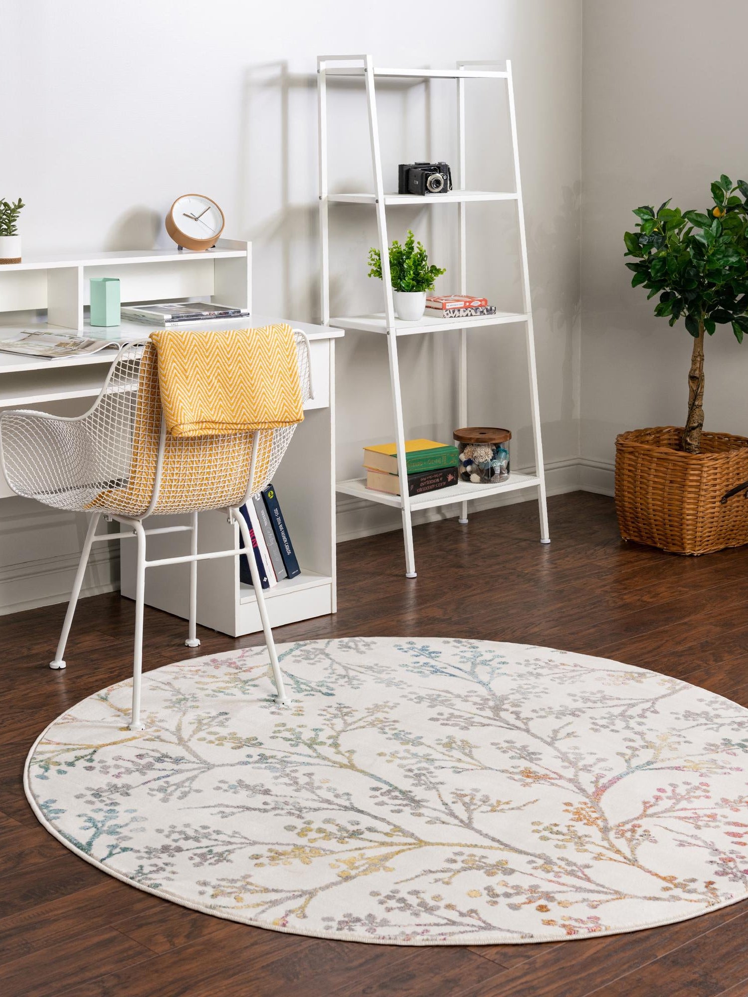 Ivory 3' 3 x 3' 3 Blossom Round Area Rug 100% Polypropylene With Cotton Backing Easy Clean Colorful Blooming Blossoming Flower Floral Plant Carpet for Living Dining Room Office Dorms for Sale at Rug Engine