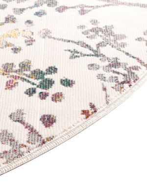 Ivory 4' 1 x 4' 1 Blossom Round Area Rug 100% Polypropylene With Cotton Backing Easy Clean Colorful Blooming Blossoming Flower Floral Plant Carpet for Living Dining Room Office Dorms for Sale at Rug Engine