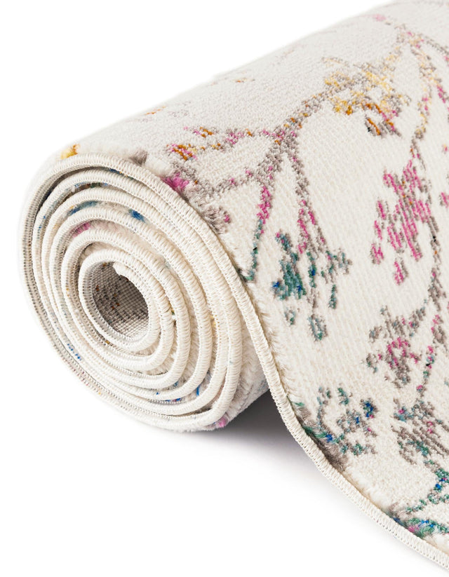 Ivory 4' 1 x 4' 1 Blossom Round Area Rug 100% Polypropylene With Cotton Backing Easy Clean Colorful Blooming Blossoming Flower Floral Plant Carpet for Living Dining Room Office Dorms for Sale at Rug Engine