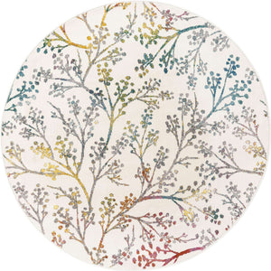 Ivory 5' 3 x 5' 3 Blossom Round Area Rug 100% Polypropylene With Cotton Backing Easy Clean Colorful Blooming Blossoming Flower Floral Plant Carpet for Living Dining Room Office Dorms for Sale at Rug Engine