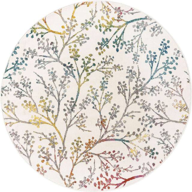 Ivory 5' 3 x 5' 3 Blossom Round Area Rug 100% Polypropylene With Cotton Backing Easy Clean Colorful Blooming Blossoming Flower Floral Plant Carpet for Living Dining Room Office Dorms for Sale at Rug Engine