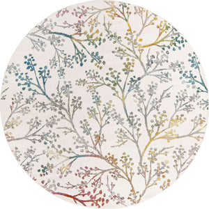 Ivory 10' x 10' Blossom Round Area Rug 100% Polypropylene With Cotton Backing Easy Clean Colorful Blooming Blossoming Flower Floral Plant Carpet for Living Dining Room Office Dorms for Sale at Rug Engine