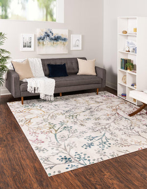 Ivory 4' 1 x 4' 1 Blossom Square Area Rug 100% Polypropylene With Cotton Backing Easy Clean Colorful Blooming Blossoming Flower Floral Plant Carpet for Living Dining Room Office Dorms for Sale at Rug Engine