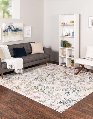 Ivory 5' 3 x 5' 3 Blossom Square Area Rug 100% Polypropylene With Cotton Backing Easy Clean Colorful Blooming Blossoming Flower Floral Plant Carpet for Living Dining Room Office Dorms for Sale at Rug Engine