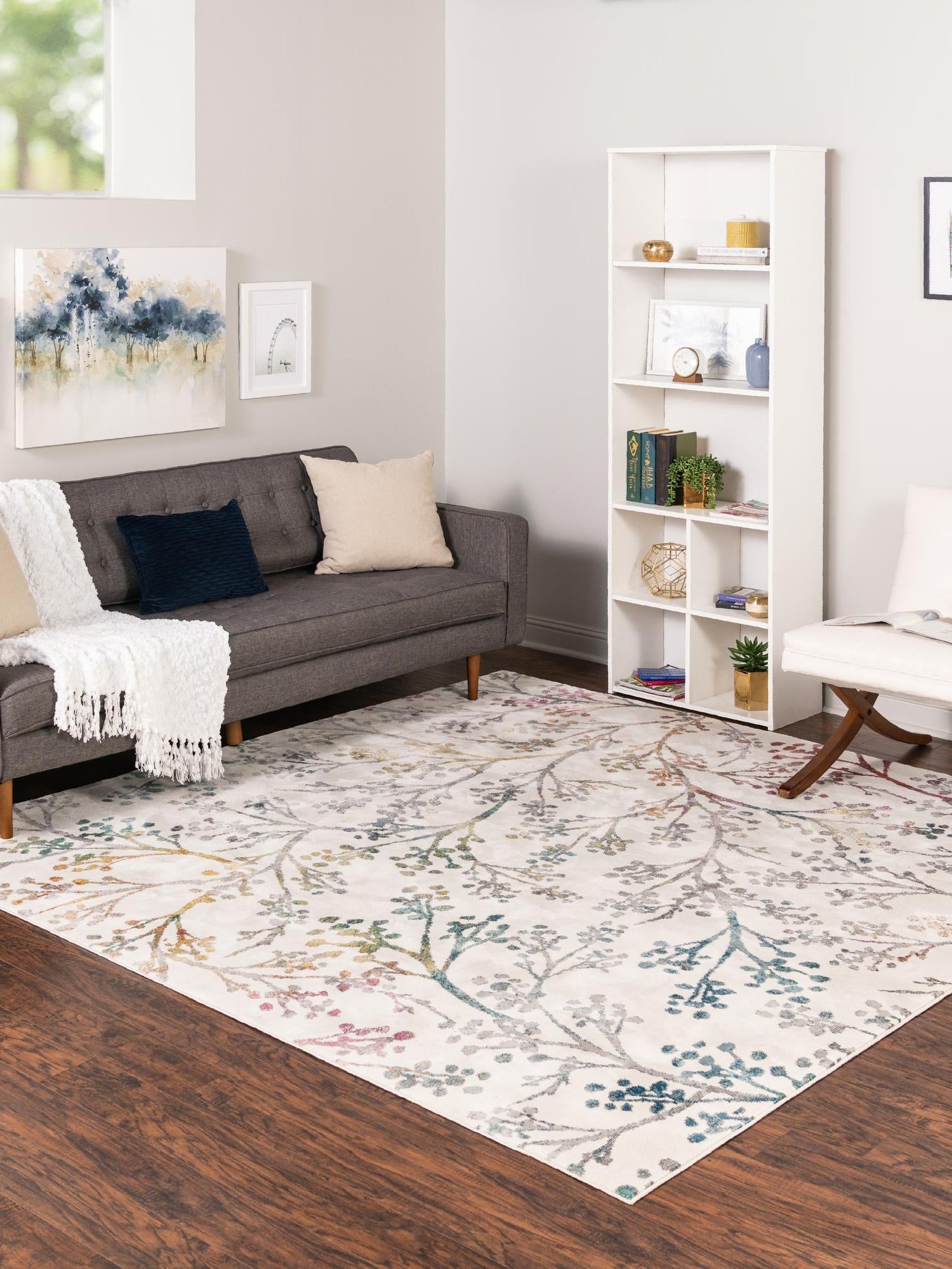 Ivory 4' 1 x 4' 1 Blossom Square Area Rug 100% Polypropylene With Cotton Backing Easy Clean Colorful Blooming Blossoming Flower Floral Plant Carpet for Living Dining Room Office Dorms for Sale at Rug Engine