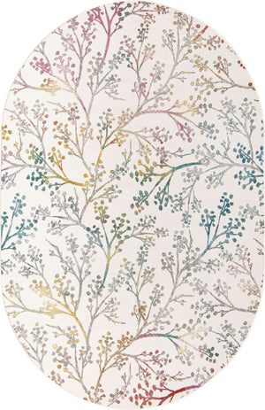Ivory 4' x 6' Blossom Oval Area Rug 100% Polypropylene With Cotton Backing Easy Clean Colorful Blooming Blossoming Flower Floral Plant Carpet for Living Dining Room Office Dorms for Sale at Rug Engine