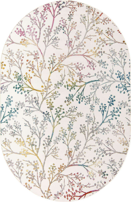 Ivory 4' x 6' Blossom Oval Area Rug 100% Polypropylene With Cotton Backing Easy Clean Colorful Blooming Blossoming Flower Floral Plant Carpet for Living Dining Room Office Dorms for Sale at Rug Engine