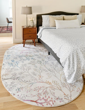 Ivory 7' 10 x 10' Blossom Oval Area Rug 100% Polypropylene With Cotton Backing Easy Clean Colorful Blooming Blossoming Flower Floral Plant Carpet for Living Dining Room Office Dorms for Sale at Rug Engine
