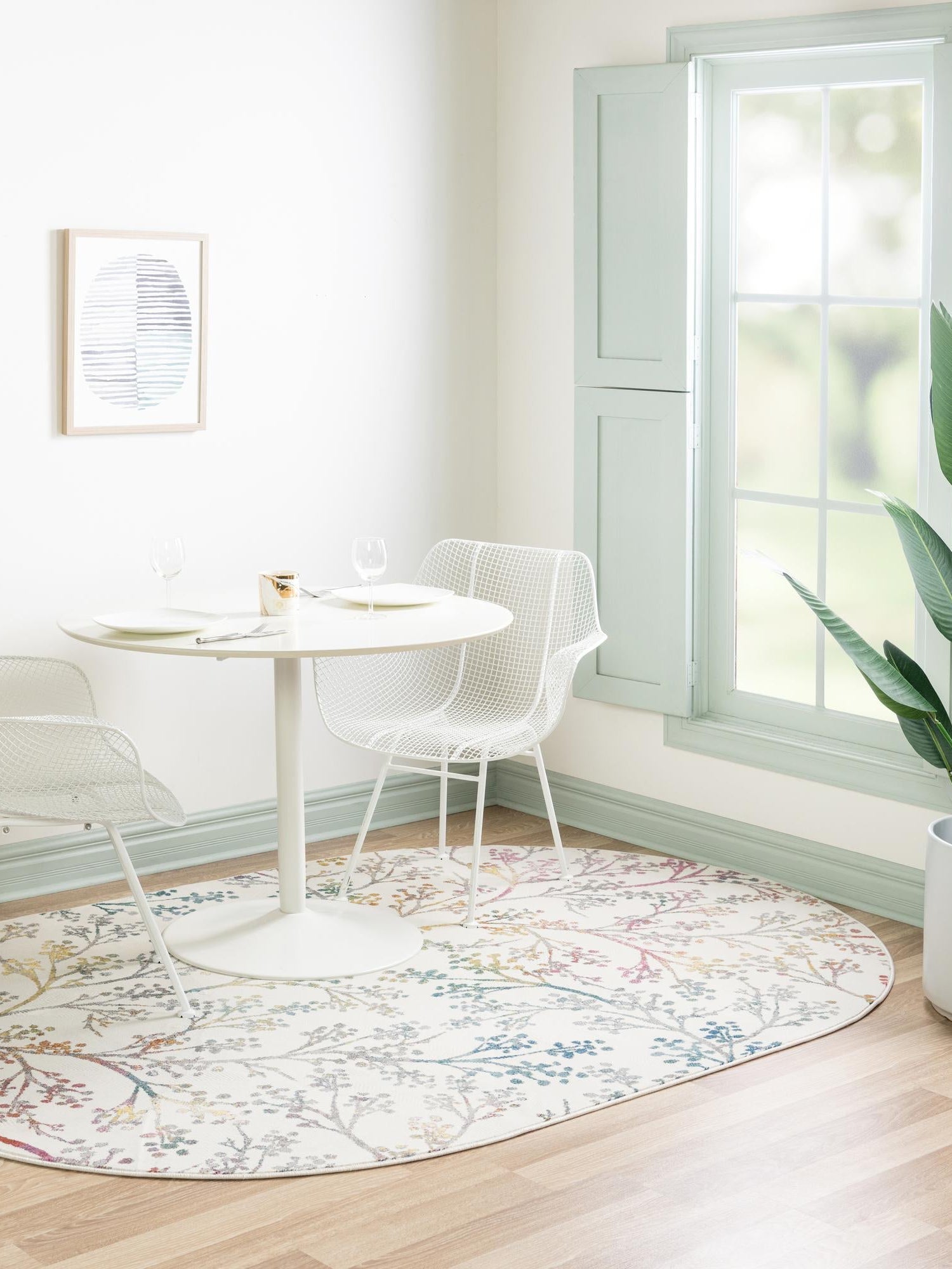 Ivory 4' x 6' Blossom Oval Area Rug 100% Polypropylene With Cotton Backing Easy Clean Colorful Blooming Blossoming Flower Floral Plant Carpet for Living Dining Room Office Dorms for Sale at Rug Engine