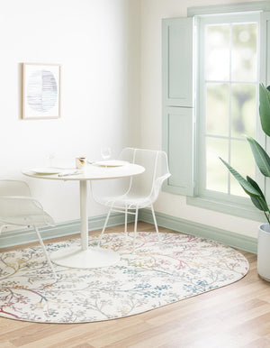 Ivory 2' x 3' 1 Blossom Oval Area Rug 100% Polypropylene With Cotton Backing Easy Clean Colorful Blooming Blossoming Flower Floral Plant Carpet for Living Dining Room Office Dorms for Sale at Rug Engine