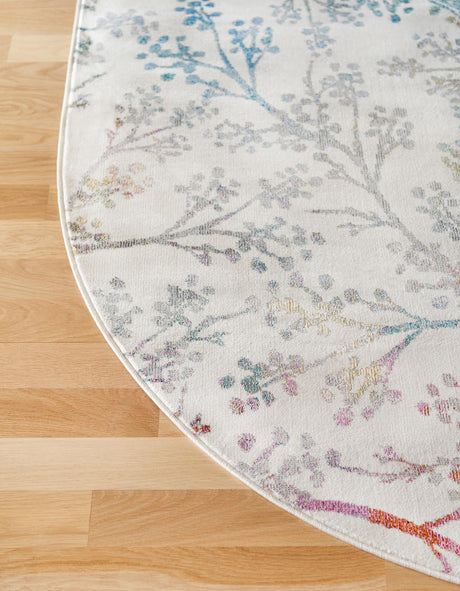Ivory 6' 1 x 9' Blossom Oval Area Rug 100% Polypropylene With Cotton Backing Easy Clean Colorful Blooming Blossoming Flower Floral Plant Carpet for Living Dining Room Office Dorms for Sale at Rug Engine