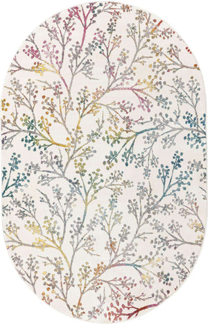 Ivory 5' 3 x 7' 10 Blossom Oval Area Rug 100% Polypropylene With Cotton Backing Easy Clean Colorful Blooming Blossoming Flower Floral Plant Carpet for Living Dining Room Office Dorms for Sale at Rug Engine