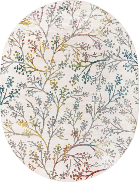 Ivory 7' 10 x 10' Blossom Oval Area Rug 100% Polypropylene With Cotton Backing Easy Clean Colorful Blooming Blossoming Flower Floral Plant Carpet for Living Dining Room Office Dorms for Sale at Rug Engine