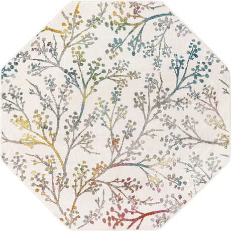 Ivory 6' x 6' Blossom Octagon Area Rug 100% Polypropylene With Cotton Backing Easy Clean Colorful Blooming Blossoming Flower Floral Plant Carpet for Living Dining Room Office Dorms for Sale at Rug Engine