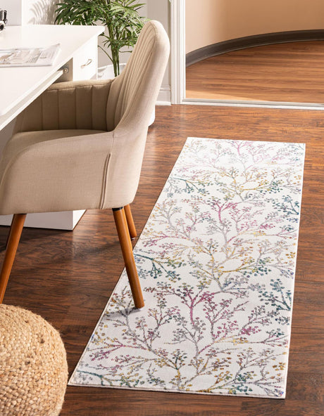 Ivory 2' x 8' Blossom Runner Area Rug 100% Polypropylene With Cotton Backing Easy Clean Colorful Blooming Blossoming Flower Floral Plant Carpet for Living Dining Room Office Dorms for Sale at Rug Engine
