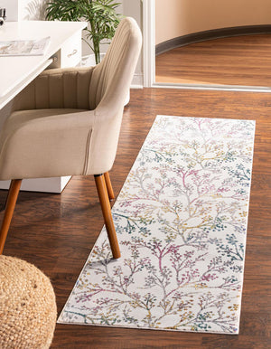Ivory 2' 7 x 12' Blossom Runner Area Rug 100% Polypropylene With Cotton Backing Easy Clean Colorful Blooming Blossoming Flower Floral Plant Carpet for Living Dining Room Office Dorms for Sale at Rug Engine