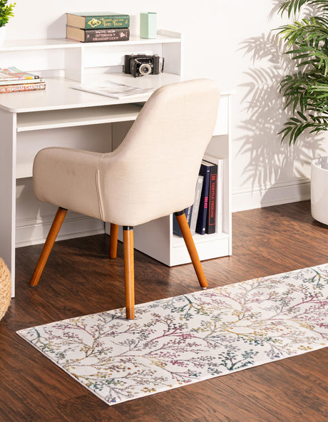 Ivory 2' x 6' Blossom Runner Area Rug 100% Polypropylene With Cotton Backing Easy Clean Colorful Blooming Blossoming Flower Floral Plant Carpet for Living Dining Room Office Dorms for Sale at Rug Engine