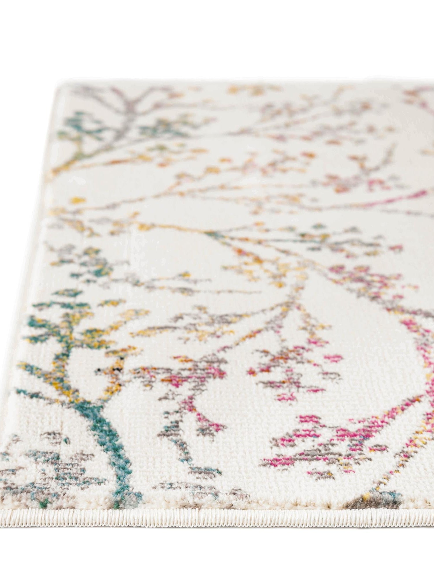 Ivory 2' 7 x 10' Blossom Runner Area Rug 100% Polypropylene With Cotton Backing Easy Clean Colorful Blooming Blossoming Flower Floral Plant Carpet for Living Dining Room Office Dorms for Sale at Rug Engine