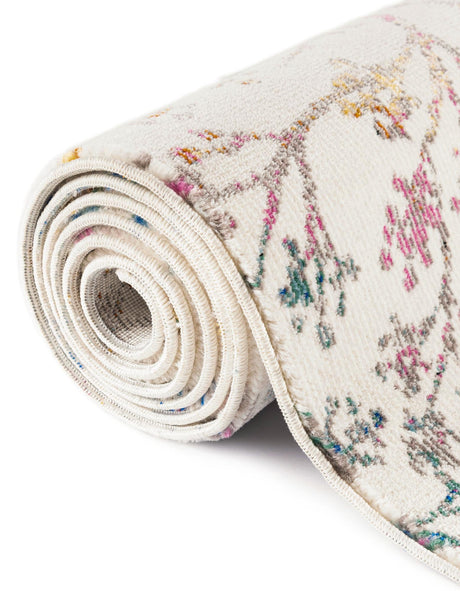 Ivory 2' x 5' 1 Blossom Runner Area Rug 100% Polypropylene With Cotton Backing Easy Clean Colorful Blooming Blossoming Flower Floral Plant Carpet for Living Dining Room Office Dorms for Sale at Rug Engine