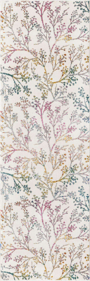 Ivory 2' x 6' Blossom Runner Area Rug 100% Polypropylene With Cotton Backing Easy Clean Colorful Blooming Blossoming Flower Floral Plant Carpet for Living Dining Room Office Dorms for Sale at Rug Engine